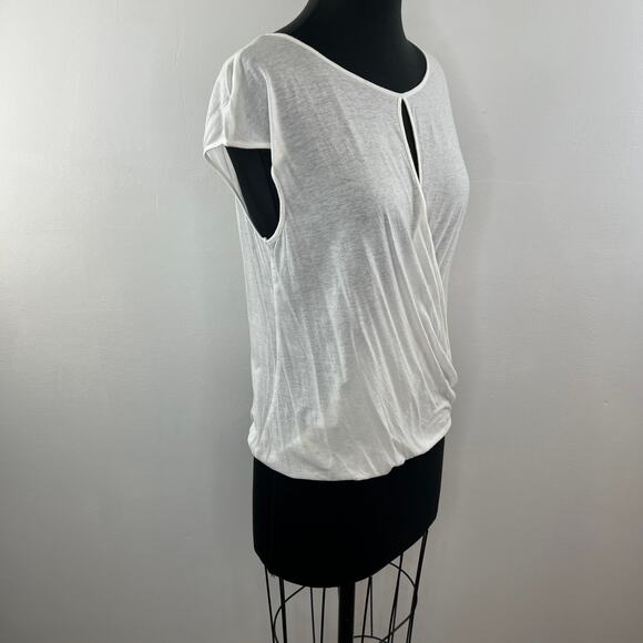 THEORY Diona Off White Short Sleeve Faux Wrap Crossover Blouse Top Size L - Picture 3 of 11